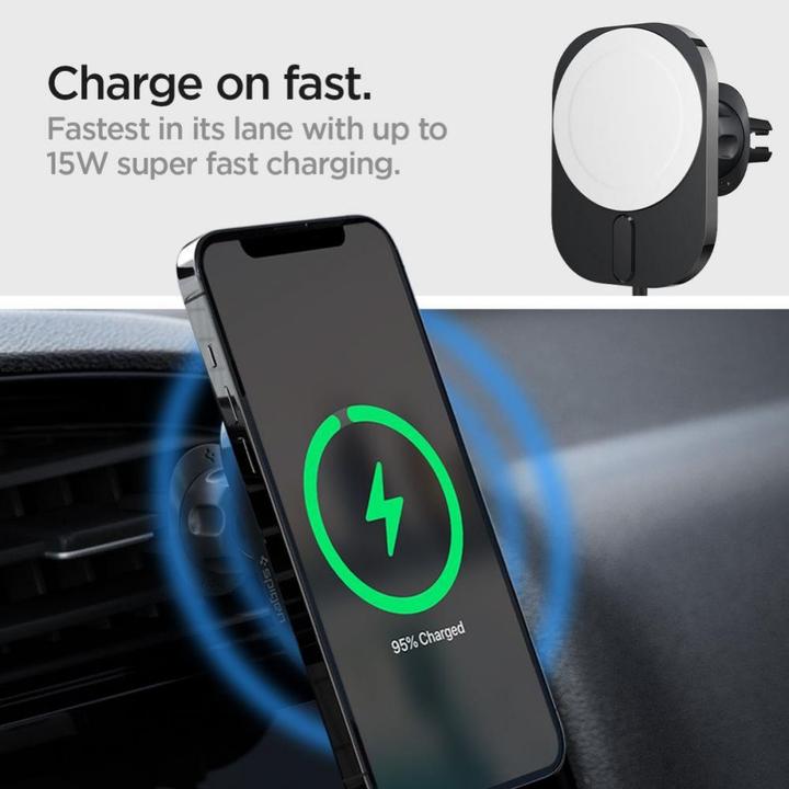 Produktbild Spigen Autohalterung mit Ladegerät ITM12W Onetap Pro 3 Magnetic Magsafe Vent Car Mount Wireless Charger b (15 W)