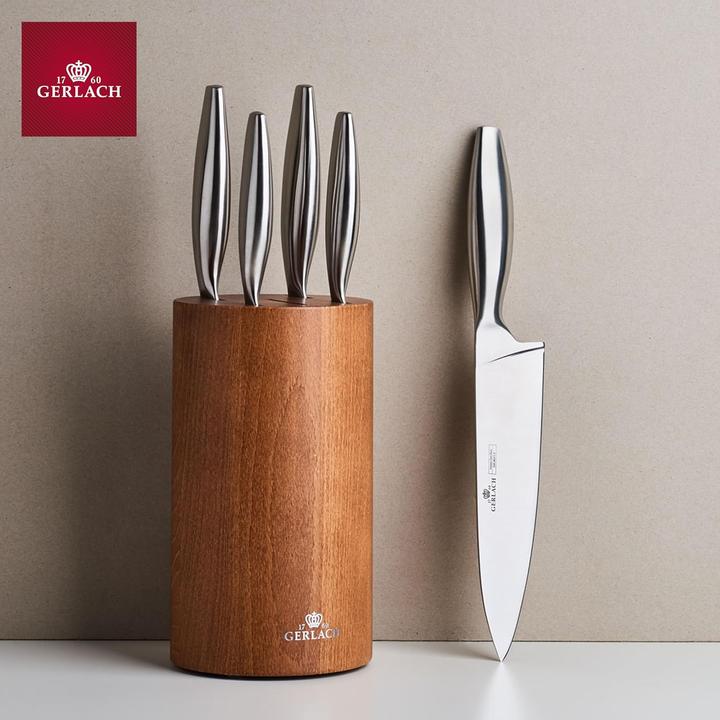 Immagine prodotto Gerlach Ceppo di coltelli, set di 6 pezzi, coltelli da cucina in acciaio inox X50CrMoV15 con ceppo in