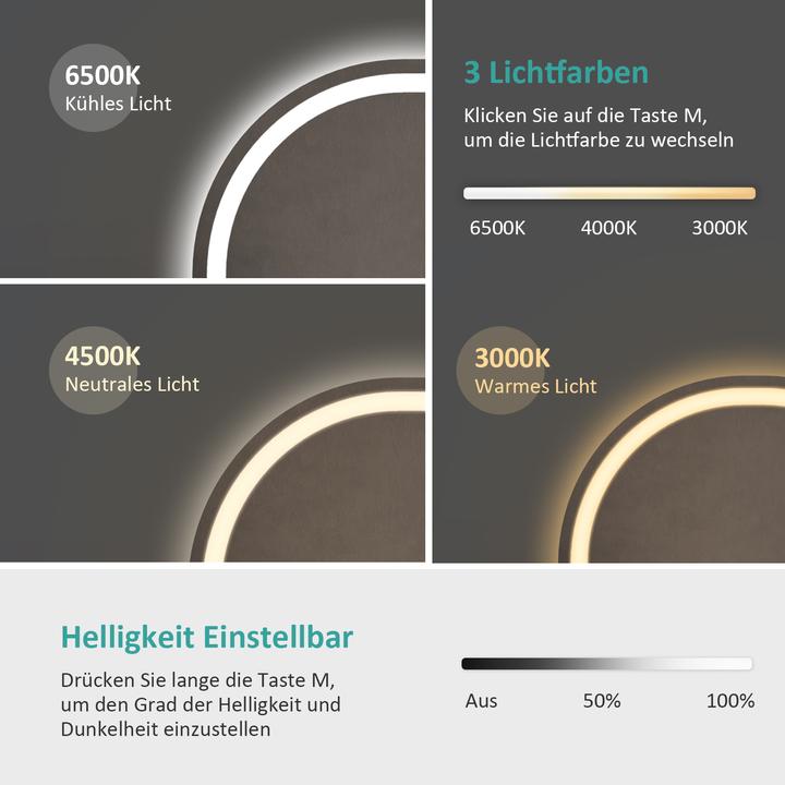 Actual product image Emke Bathroom Mirror With Lighting Φ70cm,Fog-Free, 3 Colour Temperatures (3000K-6500K)&Dimmable