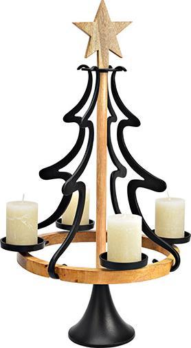 G. Wurm Arrangement de l'Avent, sapin pour 4 bougies de 8cm, en métal, bois de manguier noir (L/H/P)