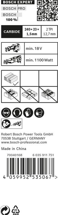 Actual product image Bosch Professional Zubehör Expert Hollow Brick S 1543 HM reciprocating saw blade, 10 pieces