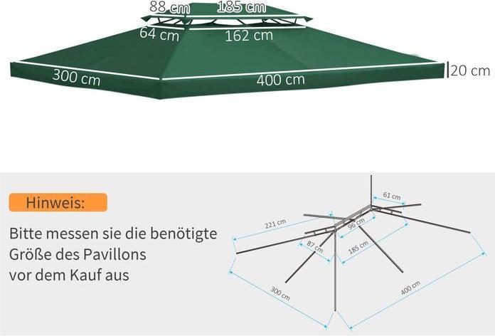 Image du produit Swisshandel24 Toit de remplacement pour pavillon métallique Pavillon de jardin Tente de réception Tente de jardin (1200 cm, 300 cm)