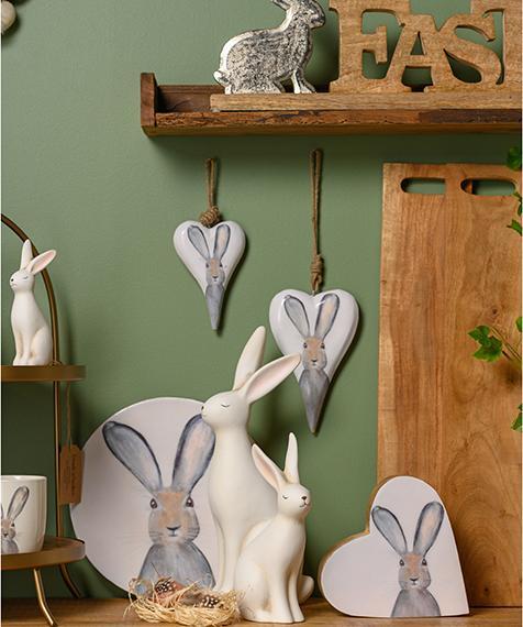 Image du produit G. Wurm Décor coeur lapin en bois de manguier avec vernis émaillé blanc, gris (L/H/P) 14x13x4cm (1 x, 14 x 13 x 4 cm)