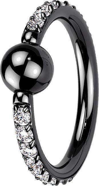 Produktbild Star Piercing Ball Closure Ring schwarz seitlich Kristalle silber (ohne Messing, Titan G23)