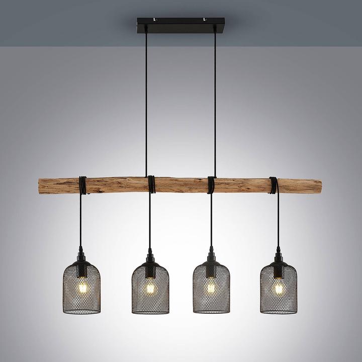 Actual product image Lindby Elrond 4 pendant light Black/Wood (E27)