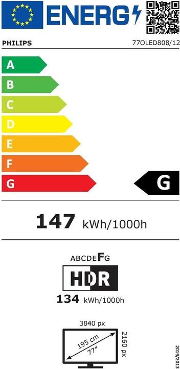 Label énergétique Philips 77OLED808/12 (77", OLED808, OLED, 4K, 2023)
