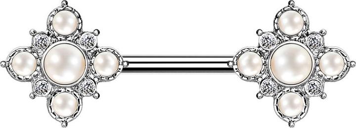 Produktbild Star Piercing Barbell silber Vintage Blume mit Perlen (Chirurgenstahl 316L, Messing)