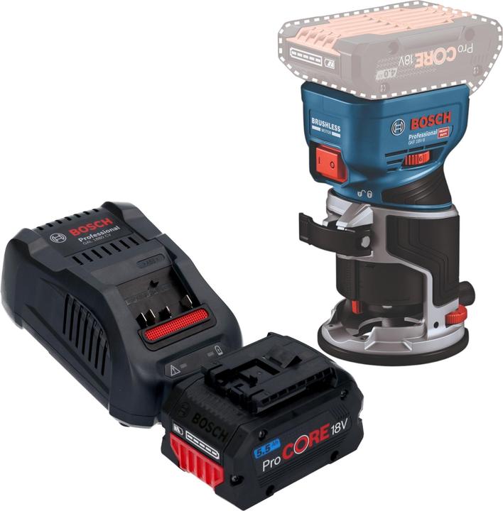 Bosch Professional Bosch GKF 18V-8 Professional cordless edge router 18 V 8.0 mm brushless + 1x ProCORE rechargeable