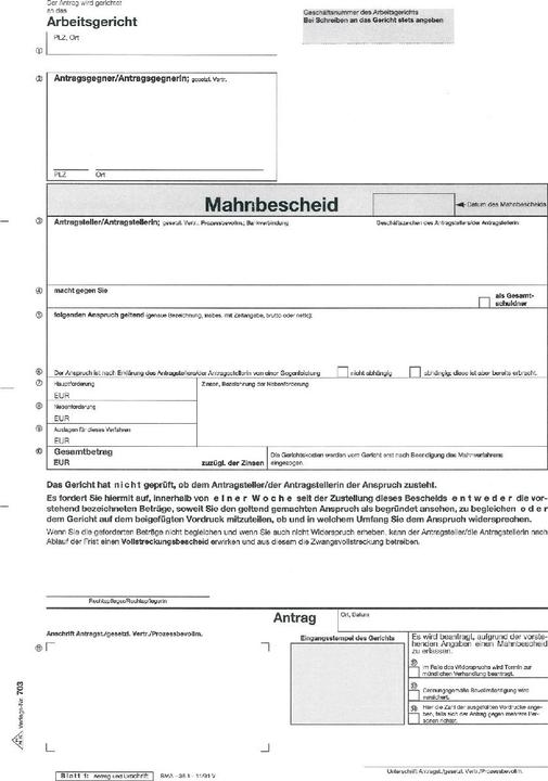 Actual product image Rnk Order for payment A4 f. Labour court (6 x)