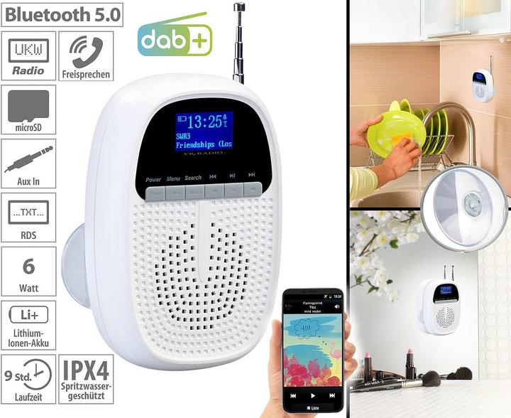 Image du produit VR-Radio Radio à piles pour salle de bain (FM, DAB+ DAB, Bluetooth)