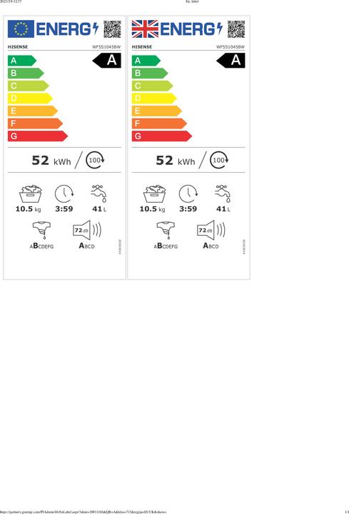Energy Label Hisense WF5S1045BW (10 kg, Left)