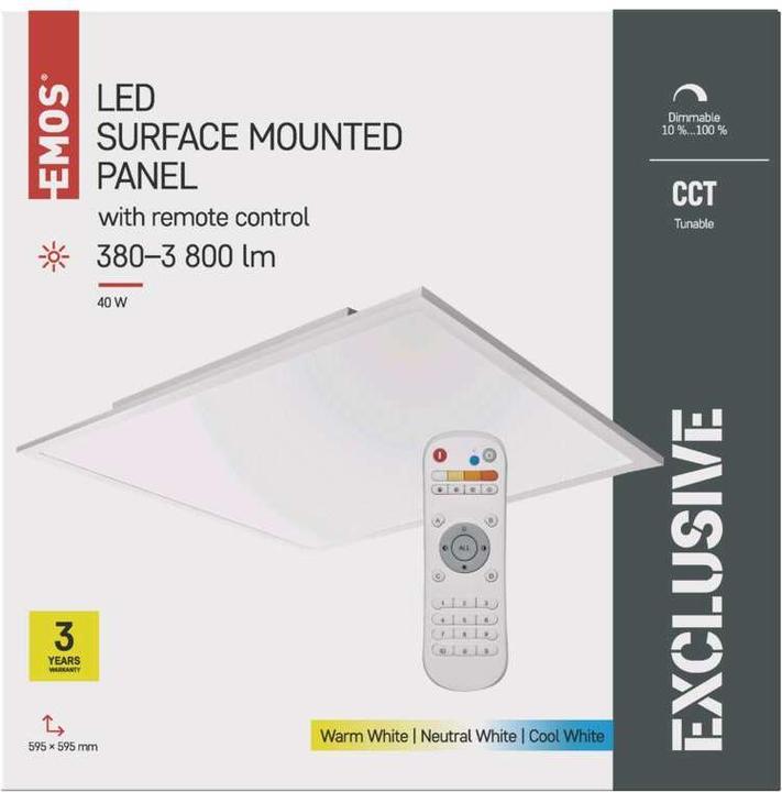 Produktbild Emos LED-Deckenleuchte 40W, 60x60 dimmbar, einstellbare Lichtfarbe (3800 lm)