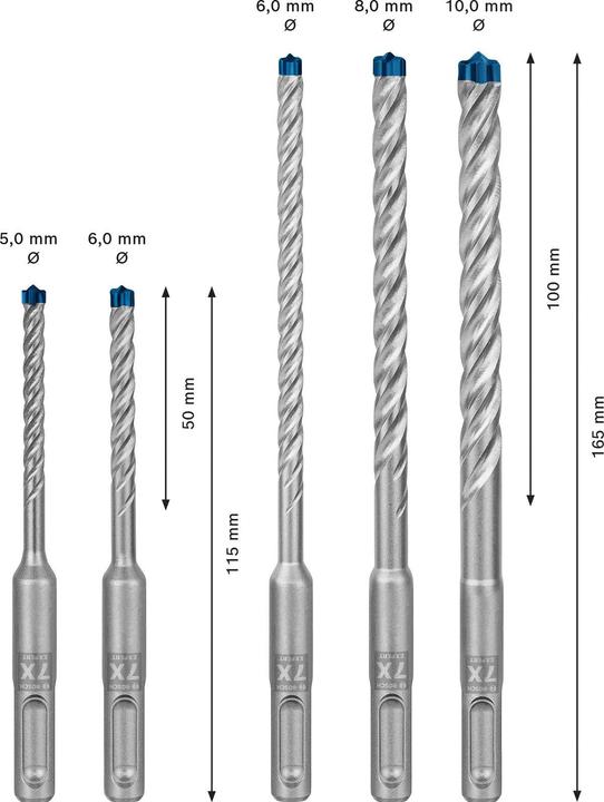 Produktbild Bosch Professional Zubehör EXPERT SDS plus-7X Hammerbohrer-Set, 5/6/6/8/10 mm, 5-tlg. (10.0 mm, Ø 8.0 mm, 6.0 mm, 5.0 mm)