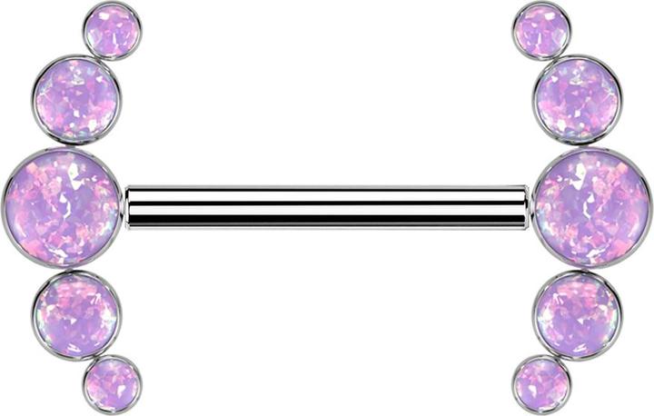Produktbild Star Piercing Threadless Barbell silber front fünf Opale violett (Titan G23, ohne Messing)