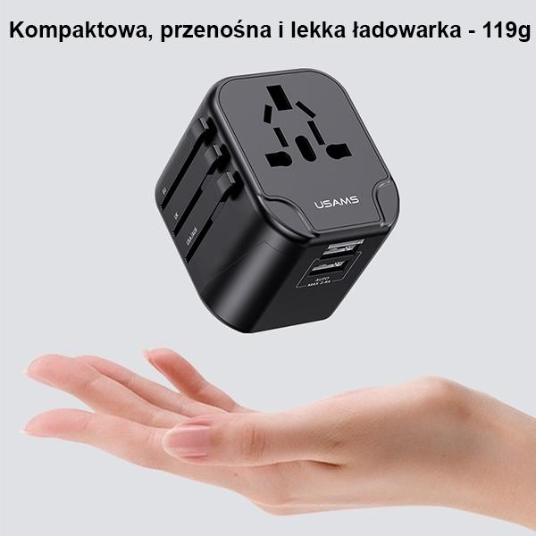 Produktbild Usams Ład. siec. 2xUSB T55 12W adapter 4w1 US/AU/EU/UK czarny/black CC173TC01 (US-CC173) Univesal Tr