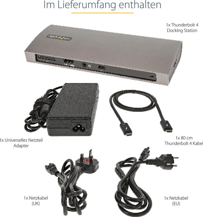 Produktbild StarTech com TB4CDOCKUE, Cablato, Thunderbolt 4, 96 W, 10,100,1000 Mbit/s, Nero, Grigio, MMC, MicroS (Thunderbolt, 3 Ports)