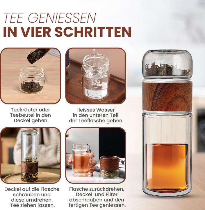 Immagine prodotto Gewürzladen Näfels Drehbare Teeflasche aus hitzebeständigem Glas mit Teefilter - to go (0.24 l)