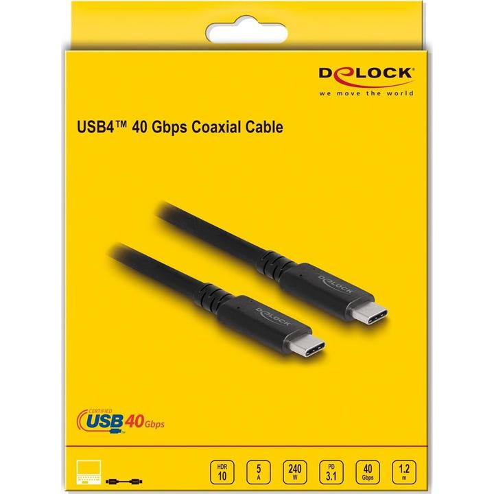 Produktbild Delock USB4 40 Gbps Kabel koaxial 1,2 m USB PD 3.1 Extended Power Range 240 W (1.20 m, USB 4.0)