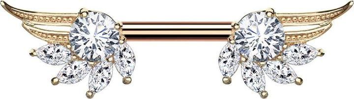 Image du produit Star Piercing Barbell rosegold Engelsflügel mit Kristall silber (Acier chirurgical 316L, Laiton)