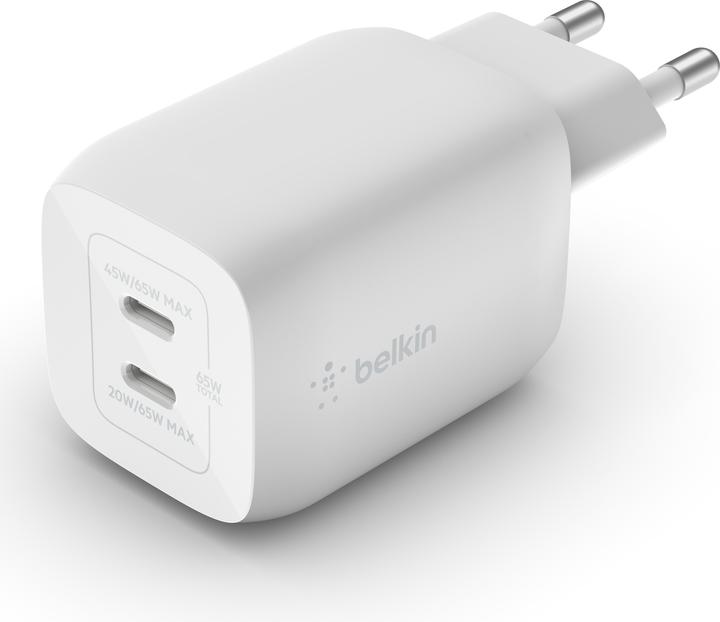 Image du produit Belkin Dual USB-C GaN Ladegerät mit Power Deliver und PPS Technologie inkl. 2 Meter USB-C Kabel (65 W)