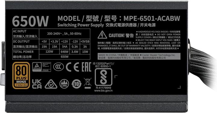 Immagine prodotto Cooler Master MWE 650W, Bronze V3 ATX 3.0 (650 W)