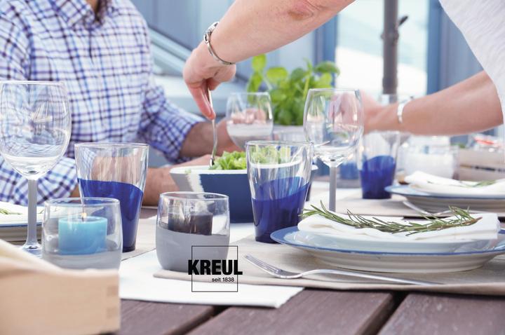 Actual product image Kreul glass & porcelain clear, set of 6 (Dark green, Cherry red, Sun yellow, Espresso brown, Dark Blue, Orange, 120 ml)