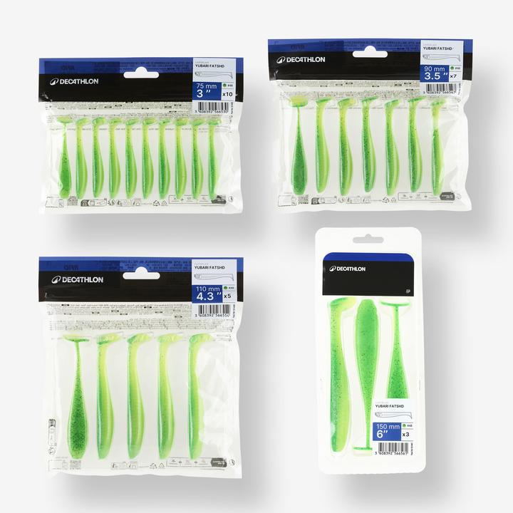 Image du produit Caperlan Leurre souple pêche YUBARI FAT SHAD avec Attractant Vert Fluo (11 cm)