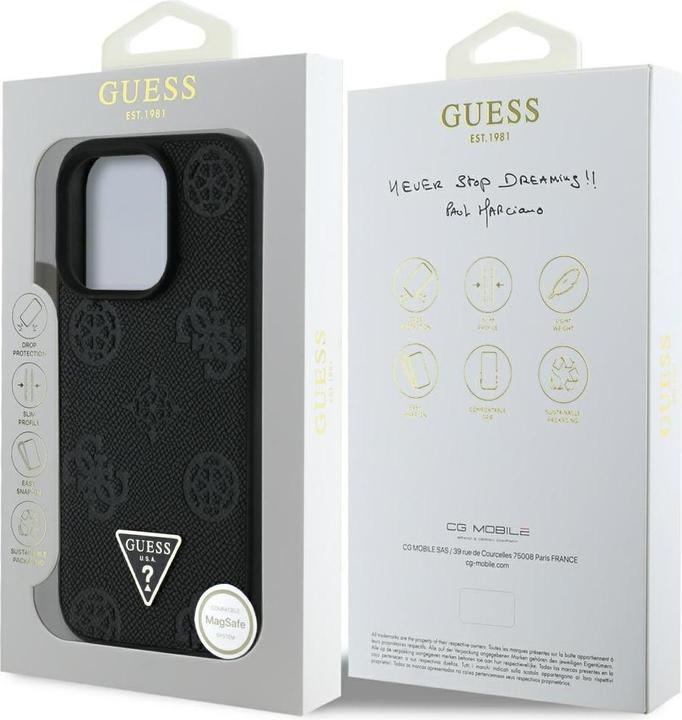 Actual product image Guess Case Grained Hot Stamp Peony Triangle Logo MagSafe for iPhone 16 Pro black (Apple iPhone 16 Pro)