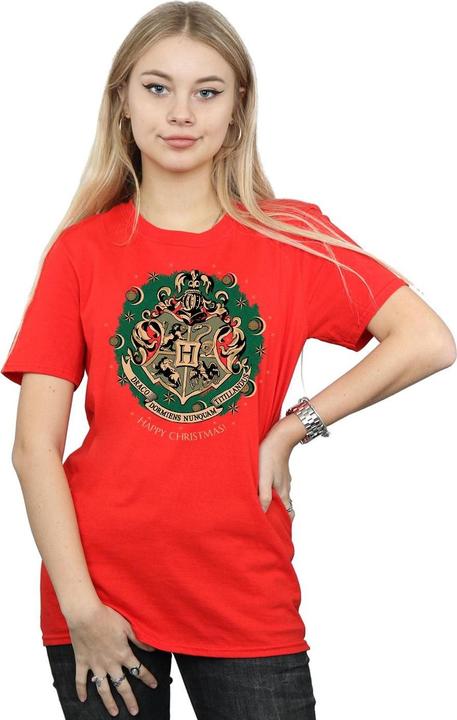 Actual product image Womens/Ladies Christmas Wreath Cotton Boyfriend T-Shirt (XL)