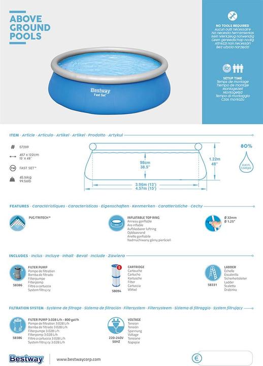 Immagine prodotto Bestway Set da piscina Fast Set 457x122cm (Ø 457 x 122 cm)