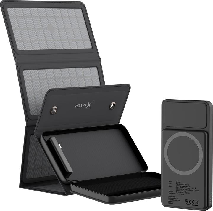 Image du produit Xlayer Banque d'alimentation sans fil 10.000mAh 15W Noir avec panneau solaire (10000 mAh, 15 W, 37 Wh)