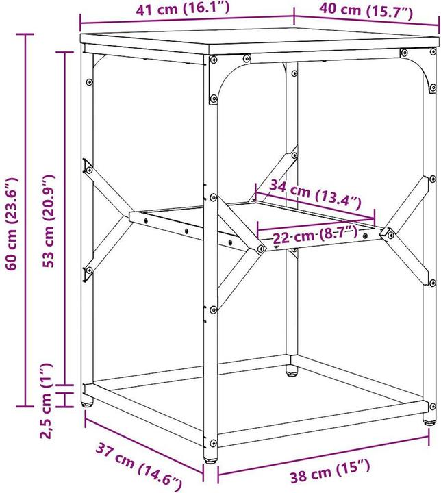 Immagine prodotto VidaXL Tavolino Sonoma oak 41x40x60 cm in materiale ligneo (41 x 40 x 60 cm)