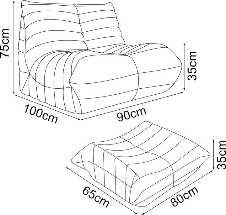Actual product image En.Casa Bodensessel mit Fusshocker Kodsø 75x90x100 cm Mikrofaser Beige