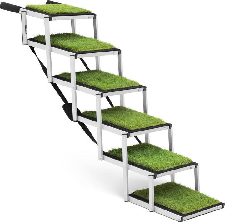 Produktbild Wiesenfield Hundetreppe Auto Hunderampe faltbar Aluminium 68 kg Kunstrasen Höhe 81 cm (Hund, Faltbar)
