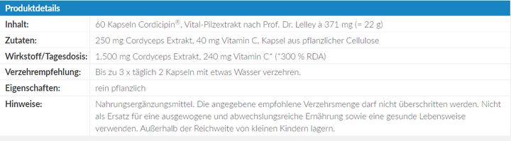 Nährwerte und Zutaten Gamu Vital Pilzextrakt Kapsel (60 Stück, Kapseln, 40 g)