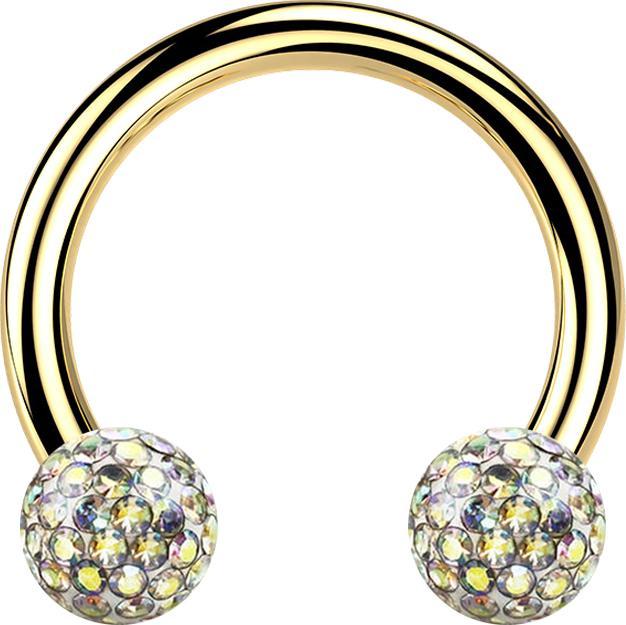 Star Piercing Micro Circular Barbell vergoldet mit zwei Kristall Kugeln multicolor Epoxy Schutzschicht (ohne Messing, Titan G23)