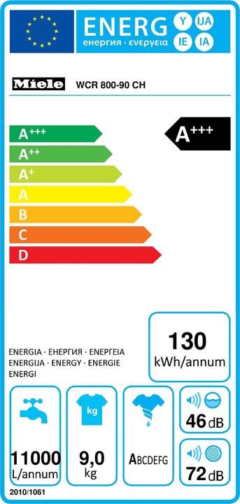 Energie-Label Miele WCR 800-90 CH (9 kg, Rechts, CH-Stecker)
