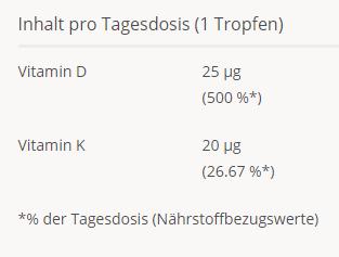 Nährwerte und Zutaten Effective Nature Vitamin D3 K2 (1 Stück, Tropfen)