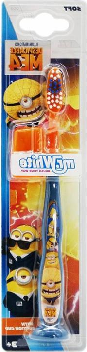 Immagine prodotto Mr. White Spazzolino manuale per bambini Minions con ventosa e tappo da viaggio Setole morbide giallo e blu (Morbido)