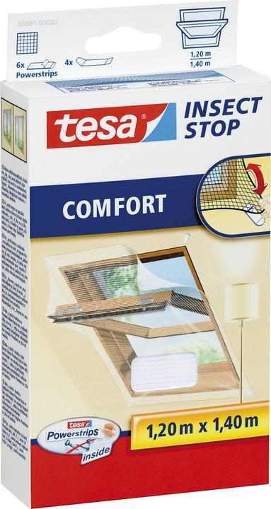 tesa Insektenschutz COMFORT für Dachfenster, mit Klettband, selbstklebend, ohne Bohren (120 x 140 cm)