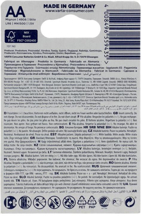 Immagine prodotto Varta potenza a lunga durata (4 pz., AA, 2960 mAh)