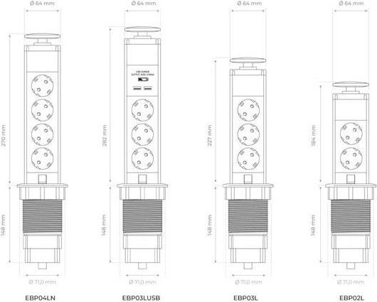 Actual product image Perel 4-Fold Socket Tower - Retractable - Protective Contact (German System) (4 x, 1.40 m)