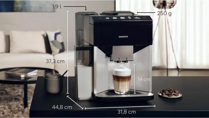 Actual product image Siemens Fully automatic coffee maker, EQ500 integral, Daylight silver, piano lacquer black, TQ513D01 (CH plug)