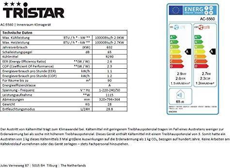 Actual product image Tristar Ac-5560 (33 m², 10000 BTU/h)