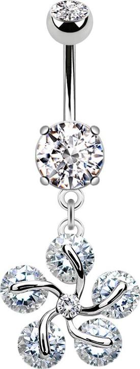 Produktbild Star Piercing Banane silber mit zwei Kugeln Kristall silber Anhänger fünf Kristall Blütenblätter (Chirurgenstahl 316L, Messing)