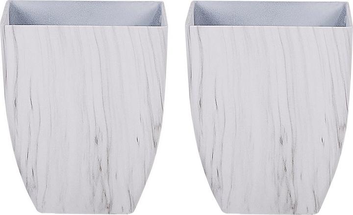 Produktbild Beliani Blumenkübel 2er Set weiss Marmor Optik quadratisch 28 x 28 x 34 cm MIRO (28 cm)