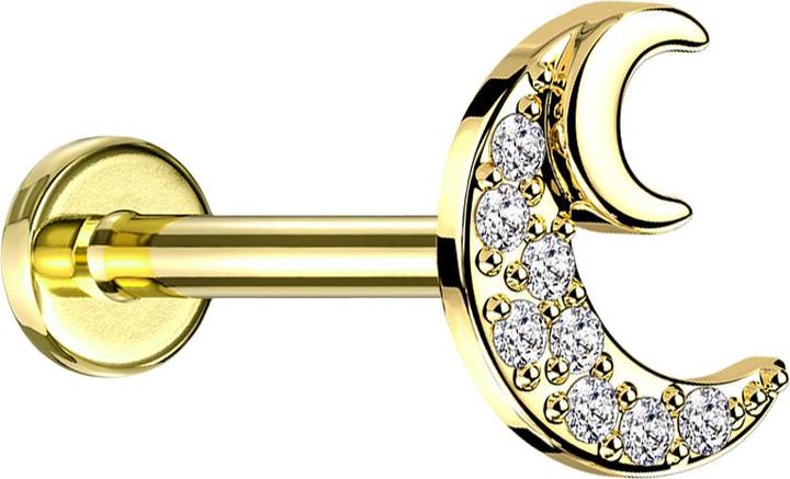 Produktbild Star Piercing Micro Threadless UFO Labret silber Blatt vergoldet Kristalle silber (Messing, Chirurgenstahl 316L)