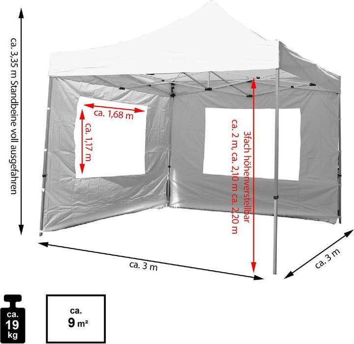 Produktbild VCM PROFI Falt Pavillon Partyzelt mit 4 Seitenteilen 3x3m weiss wasserdichtes Dach (300 cm, 300 cm)