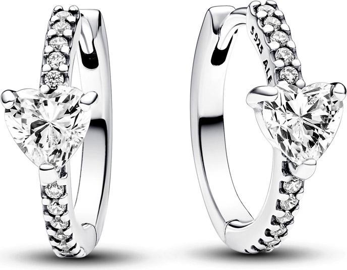 Produktbild Pandora Heart sterling silver hoop earrings with clear cubic zirconia Ohrringe (Silber 925)