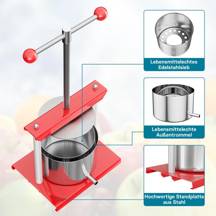 Actual product image Wiltec Fruit press Wine press steel 6 l stainless steel basket Fruit press Berry press